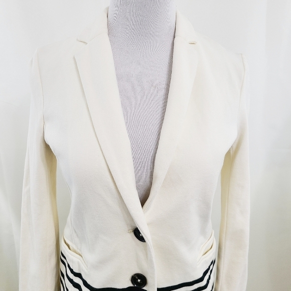 J. Crew Maritime Blazer Placed Stripe Cream Black XS - Picture 4 of 7